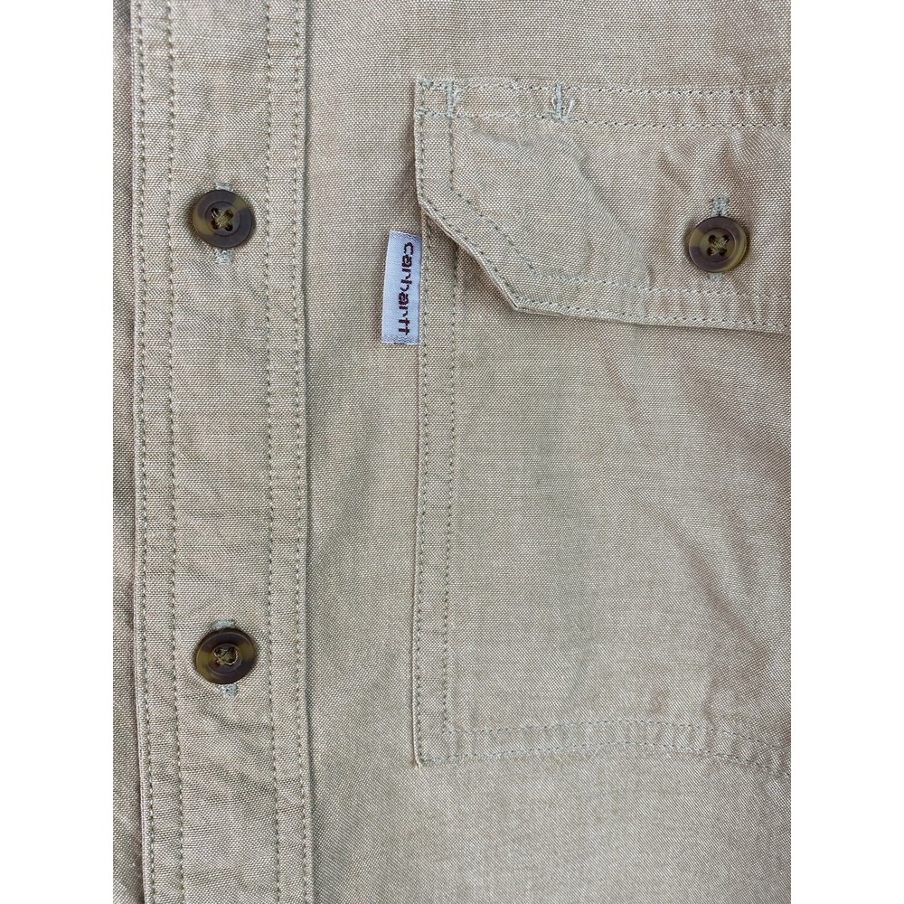 Carhartt Men's M Tan Relaxed Fit Short Sleeve Button Up Casual Workwear Shirt - Picture 4 of 10